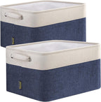 BALEINE 2 Pack Fabric Storage Bins for Shelves, Linen Storage Baskets for Organizing, Decorative Closet Bins for Clothes, Home (Navy Blue, 12"x8"x8")