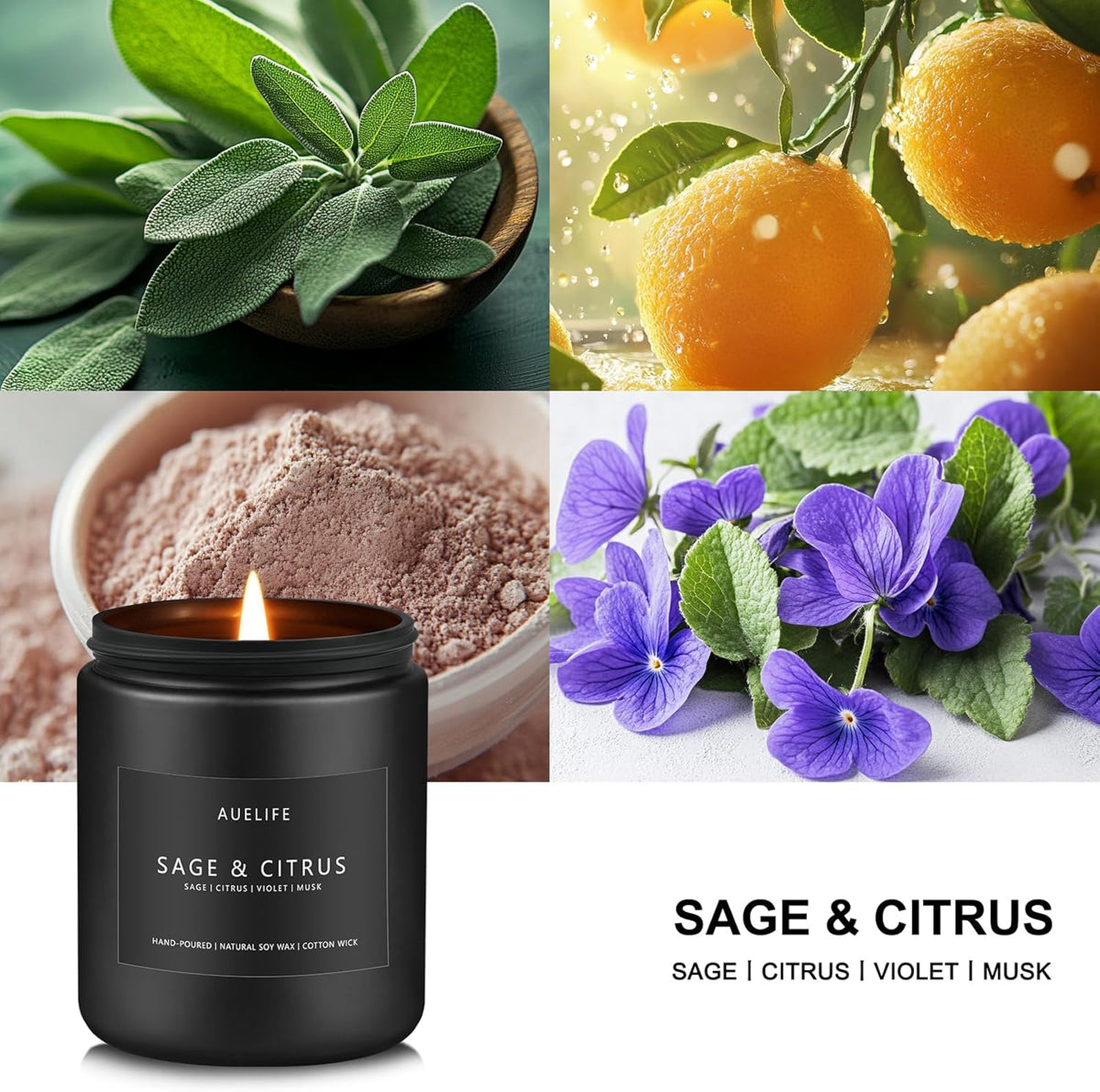 Sage & Citrus Candle | Scented Candle for Home, Aromatherapy Candles - Soy Candles for Home Scented, Gift for Women Men, Home Fragrance Decoration -7oz