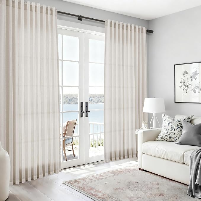Pearl White Linen Curtains 63 Inch Length - Image 6