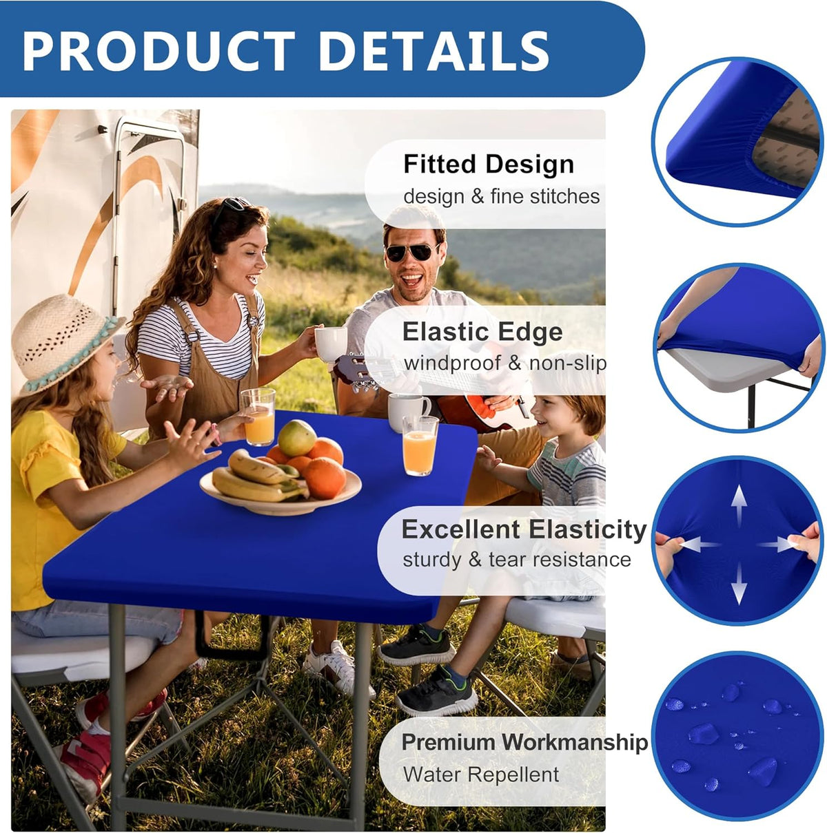 Fitted Tablecloth for 6 Foot Rectangle Tables-10 Pack Royal Blue Elastic Outdoor Picnic Table Cover-Spandex Stretch Folding Tablecloths for Camping Dining Room Patio Kitchen Banquet Party