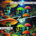 Xiaoput Blacklight Skull, Black Light Skeleton, UV Reactive Neon Gothic Tapestry for Bedroom, Glow in Dark Trippy Forest Wall Hanging, 40X30IN