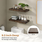 RICHFOCUS Elm Floating Shelves for Wall - 24" W x 9.3" D Rustic Solid Wood Shelves with Invisible Bracket, Wall-Mounted for Living Room, Bedroom, Kitchen Storage & Display, Set of 2, Walnut
