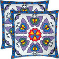 Embroidered Decorative Throw Pillow Cover, 18"x18" Set of 2, Farmhouse Pillowcase Purple Butterfly Knit Pattern Cotton Canvas Cushion Case Square Floral Pillow Case for Sofa Couch Bed Living Room