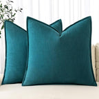 MIULEE Decorative Linen Pillow Covers 18x18 Inch Teal Blue | Boho Farmhouse​ by MIULEE