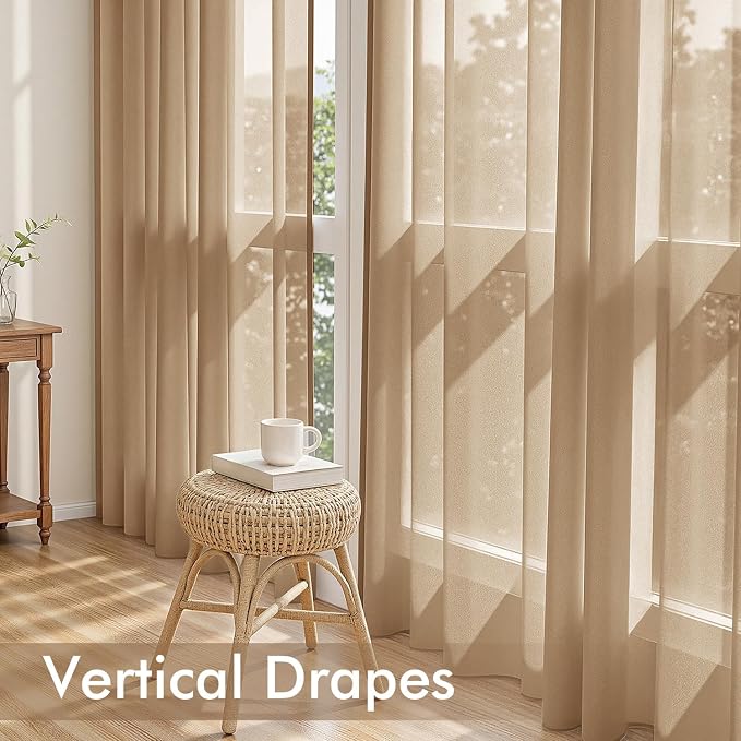 MIULEE Brown Sheer Curtains 63 Inches Long 4 Panels 42 x 63 Inches | Light - Image 5
