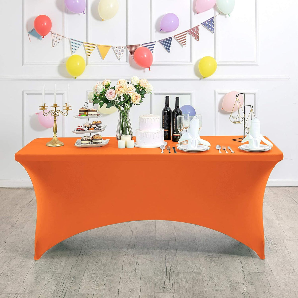 Spandex Table Cover for 4FT or 6ft or 8ft Table Universal Fitted Stretch Tablecloth for Party, Banquet, Wedding and Events-Orange