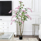 Artificial Jasmine Tree 6ft Black Flower Pot Fake Plants, Lifelike Artificial Trees with Natural - Looking Blooms, Perfect for Any Space