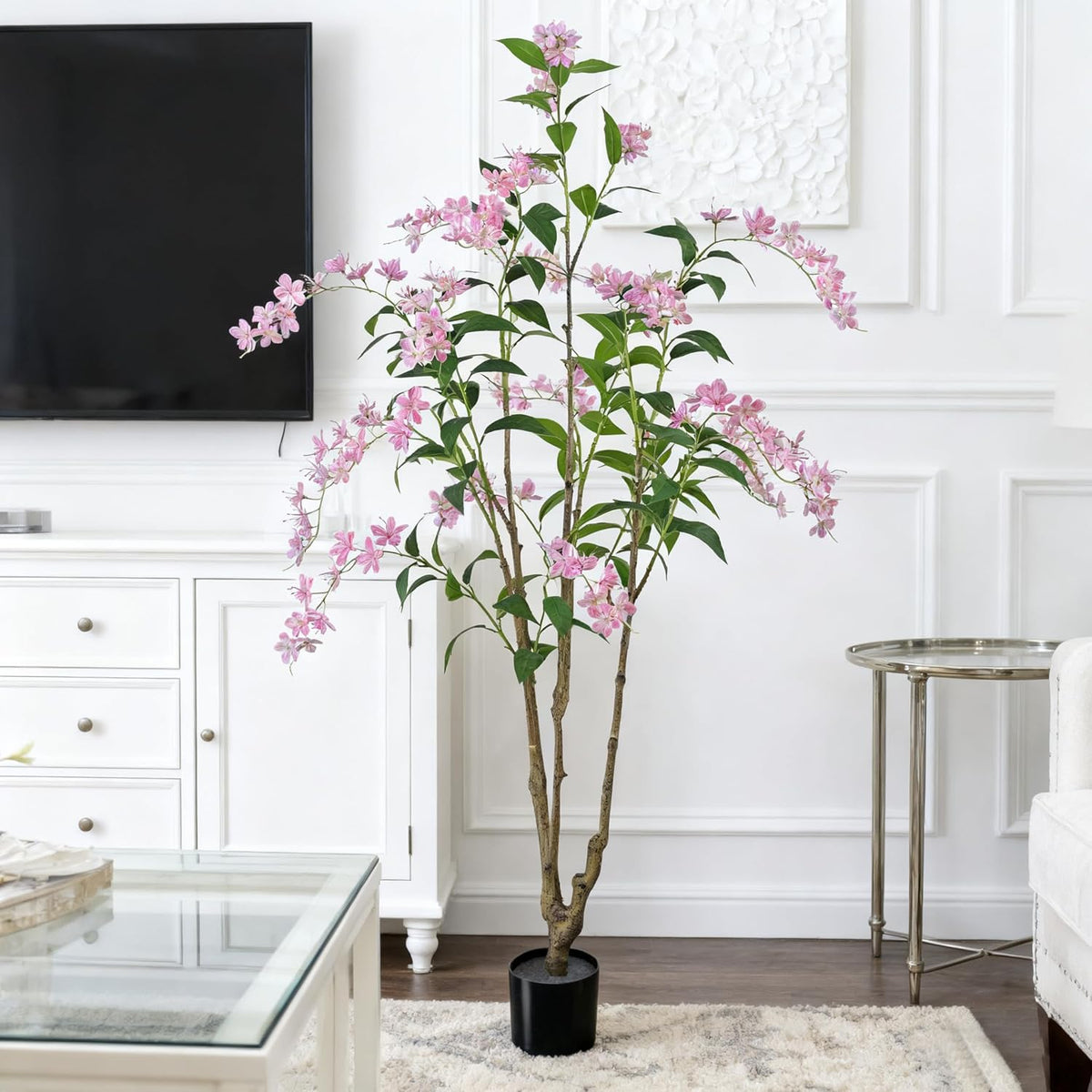 Artificial Jasmine Tree 6ft Black Flower Pot Fake Plants, Lifelike Artificial Trees with Natural - Looking Blooms, Perfect for Any Space
