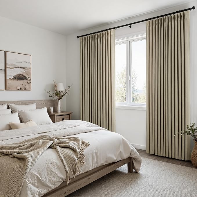 Topfinel Grey Beige Pinch Pleated Linen Curtains 84 Inch Length 2 Panels - Image 8