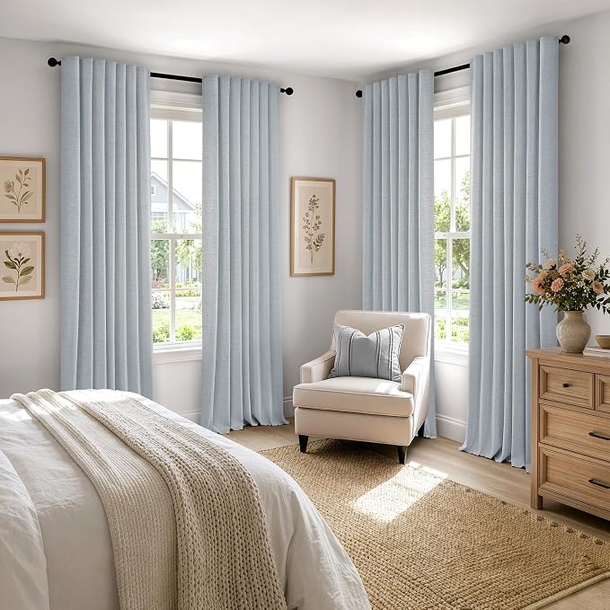 MIULEE 100% Blackout Linen Curtains 42 x 63 Inch Chambray Blue 2 Panels | - Image 8