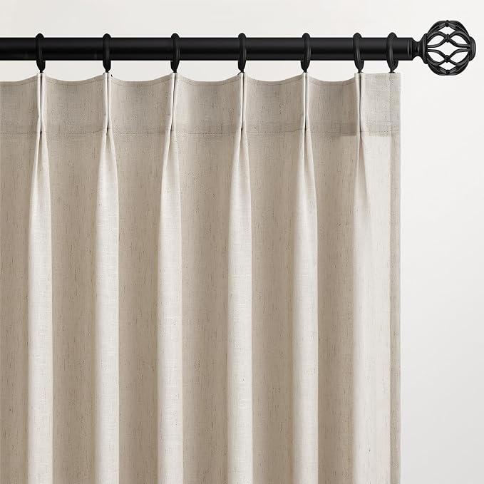 Topfinel Pinch Pleated Curtains 63 Inches Long 2 Panels Set, Oatmeal Semi Sheer by Topfinel
