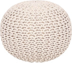 REDEARTH Round Pouf Ottoman –18"x18"x14" Hand-Knitted Cotton Pouffe –Cable Footstool –Boho Dori Hassock –Pre-Stuffed Poof – Extra Seat -Poofy Footrest for Living Room, Bedroom, Nursery, Nook –Ivory