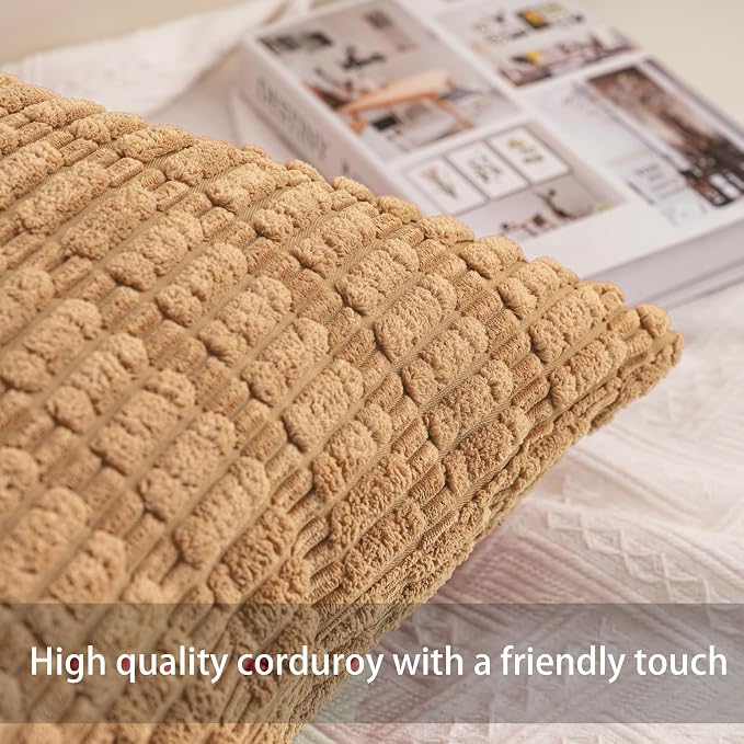 Aegero Pack of 2 Corduroy Decorative Throw Pillow Covers 12x20 Inch, Coffee | - Image 2