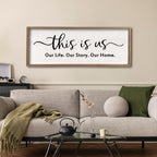 This is us Wall Decor Sign 32'' x 12'' Large Master Bedroom Home Life Story Wood Framed Vintage Family Sign Rustic Plaque Living Room Minimalist Farmhouse Hanging Wall Art (Wood)