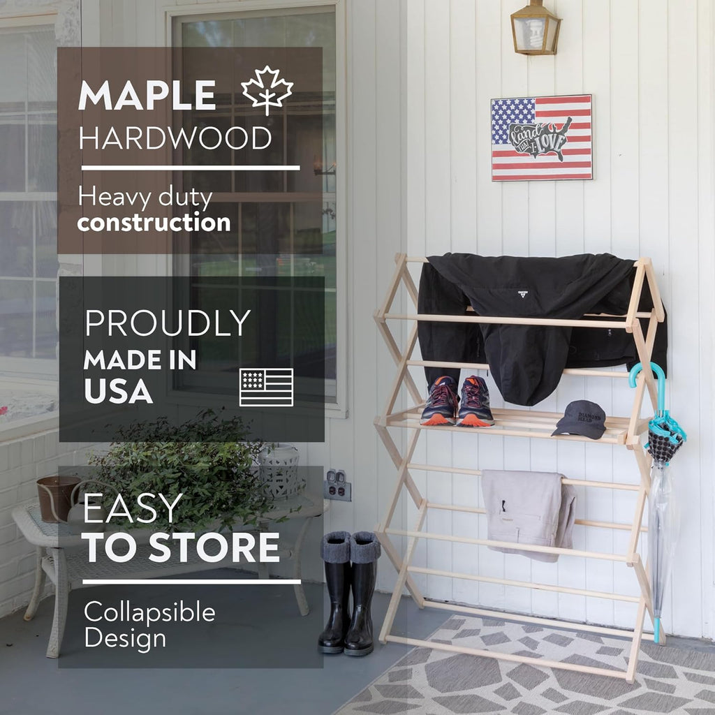 Pennsylvania Woodworks Clothes Drying Rack: Solid Maple Hard Wood Laundry Rack for Sweaters, Blouses, Lingerie & More, Durable Folding Drying Rack, Made in USA, No Assembly Needed, Medium