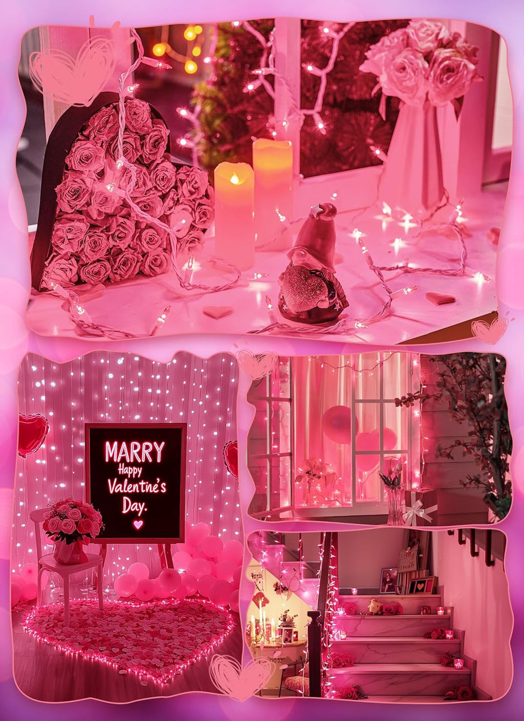 Pink Christmas String Lights, 50 Count 12 Feet Incandescent Bulb Mini Valentine's Lights, Waterproof Pink Lights for Indoor Valentine's Day Garland Wedding Party Festival Xmas Tree Decoration