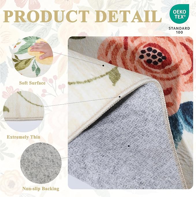 DUKINO 2x6 Hallway Runner Rug, Washable Kitchen Rugs Non Slip, Floral Indoor Rug - Image 5