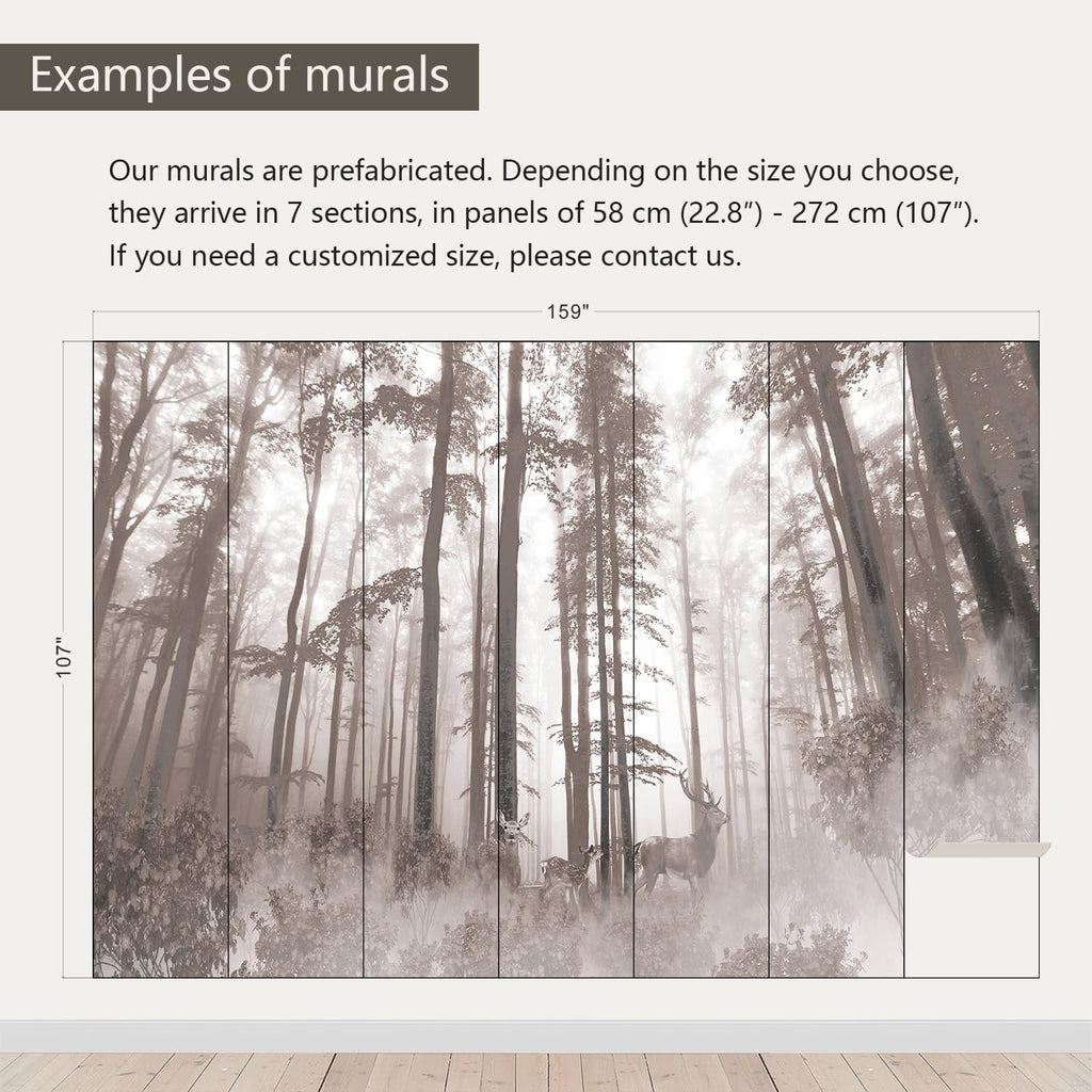 AFZEVEB-Forest Wallpaper Vintage Trees with Deer Wall murals for Bedroom 159"x107" (Not Peel and Stick)