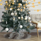 Sumind 30 Inch Christmas Tree Plush Skirt Grey White Stripe Faux Fur Christmas Tree Skirt Decoration for Xmas Party Mat Winter Holiday Home Decorations