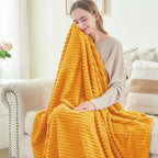 BEDELITE Ribbed Jacquard Mustard Yellow Queen Blanket - Image 3
