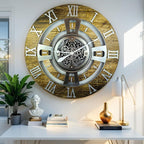 The Gears Clock Real Moving Gear Wall Clock England Line (Gold Antique, 24 inches (60 cm))