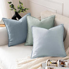 MIULEE Decorative Linen Euro Sham Pillow Covers 24x24 Light Blue | Boho - Image 4