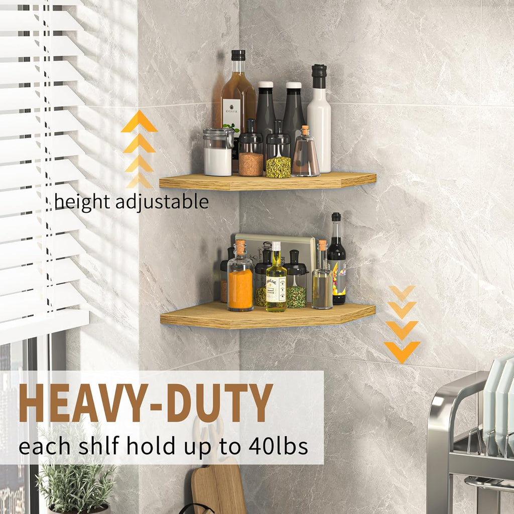 Corner Shelf Wall Mount, Corner Floating Shelves, Set of 4 Corner Wall Shelf Organizer, Rustic Wood Wall Storage Display Shelves for Living Room Bedroom Bathroom Kitchen, Oak