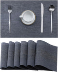 Leetaltree Denim Blue Placemats Set of 6 - Heat Resistant Non-Slip Place mats for Dining Table, Washable Durable PVC Vinyl Woven Table Mats（Denim Blue, 6）