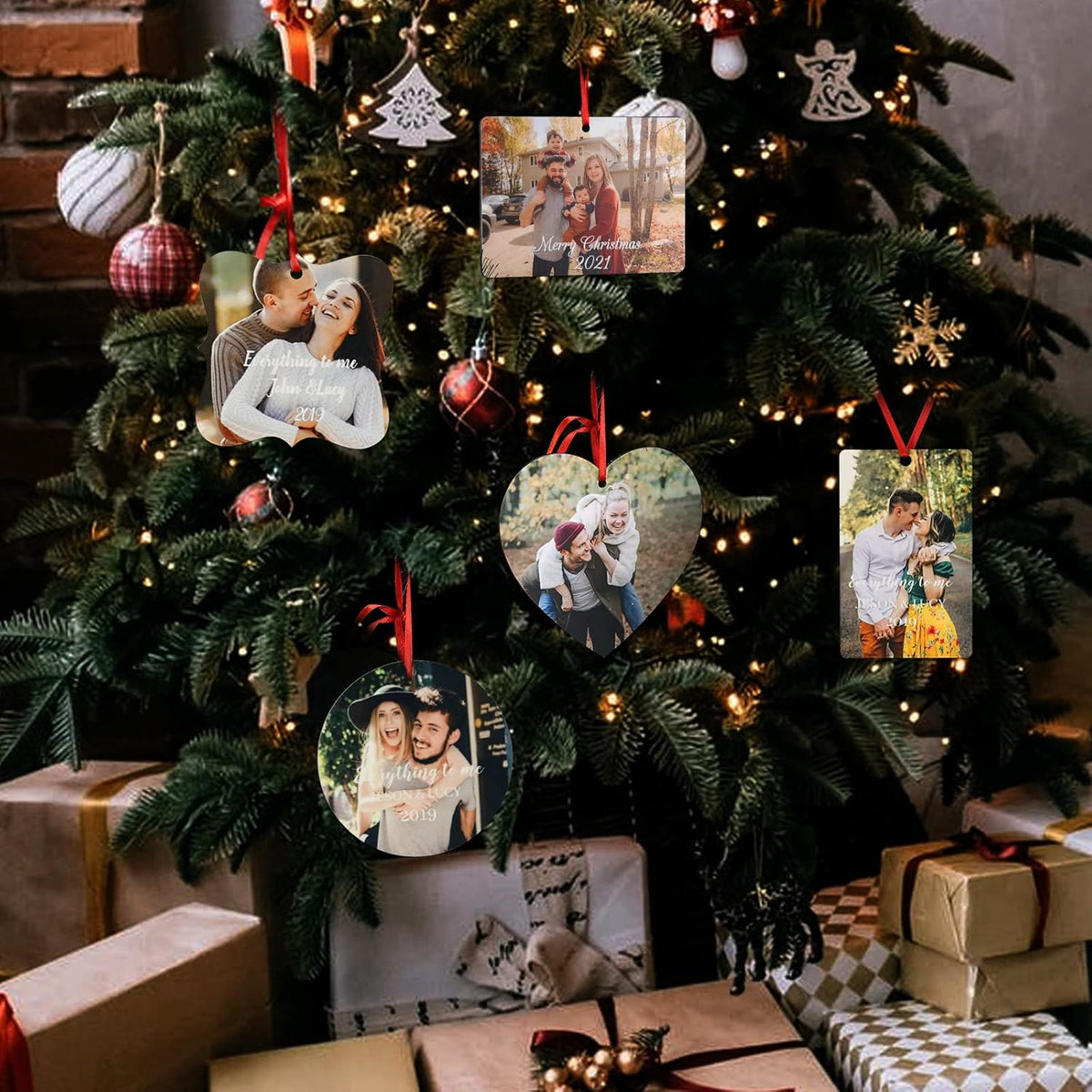 Gemszoo Personalized Picture Christmas Ornament, Custom Double Sided Photo Text Wooden Hanging Xmas Tree Keepsake Pendant Decoration Gift for Family (1, Vertical Rectangle)