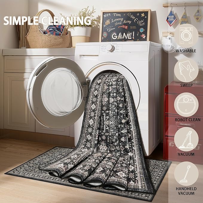 Grey Area Rug 10x14 for Living Room Bedroom | Low Pile; Non Slip;Machine - Image 9
