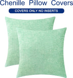CaliTime Throw Pillow Covers Decorative 18 X 18 Inches Pack of 2 Cozy Chenille Cushion Cases for Couch Sofa Bed Living Room Home Grey Green