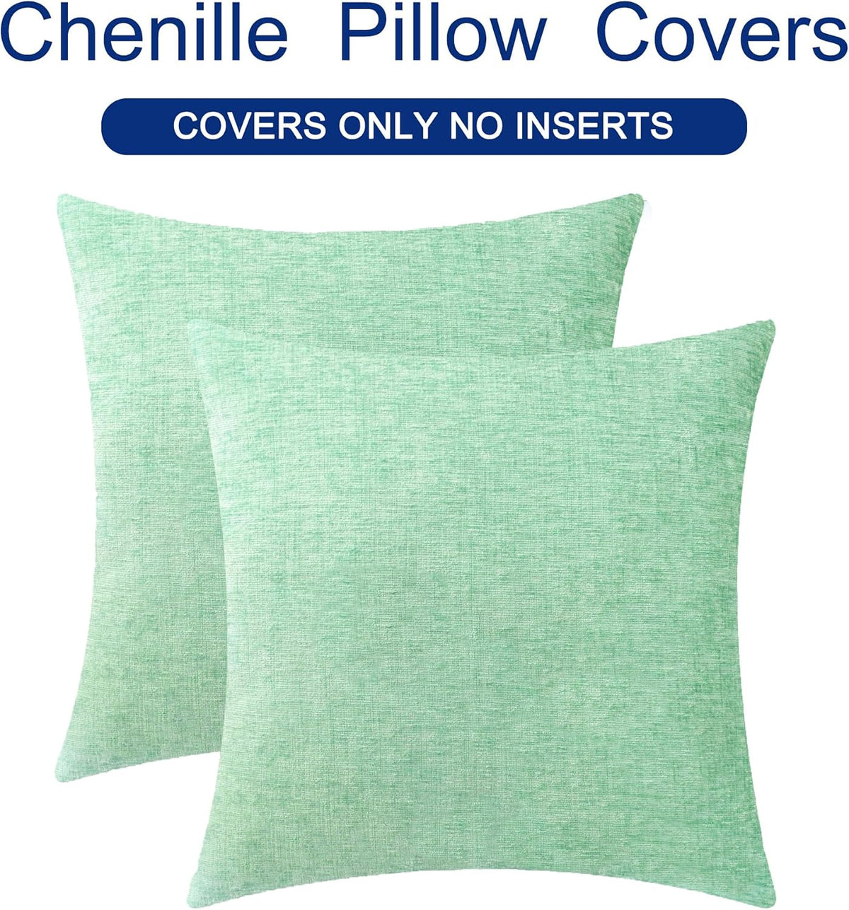CaliTime Throw Pillow Covers Decorative 18 X 18 Inches Pack of 2 Cozy Chenille Cushion Cases for Couch Sofa Bed Living Room Home Grey Green