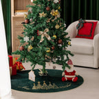 CROWNED BEAUTY Christmas Tree Skirt Velvet Collar 50 Inch Embroidered Gold Soft Plush Fur Holiday Decoration (Green) TS43-50