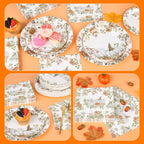 150Pcs Fall Paper Plates and Napkins Party Supplies Autumn Thanksgiving Disposable Plates Napkin White Pumpkin Plates Tableware Set for Fall Decor Thanksgiving Party Supplies,Serve 50 Guests
