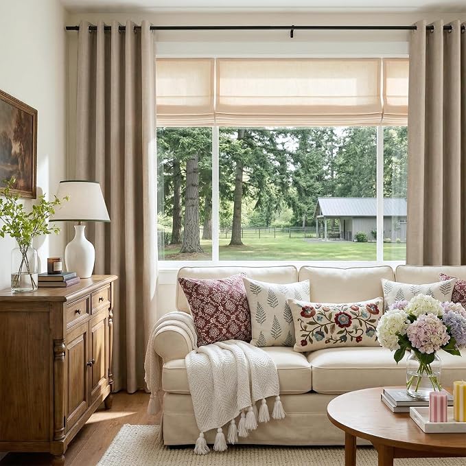 100% Blackout Linen Textured Curtains 84 Inch Long, Burlywood Birch | 100% - Image 5
