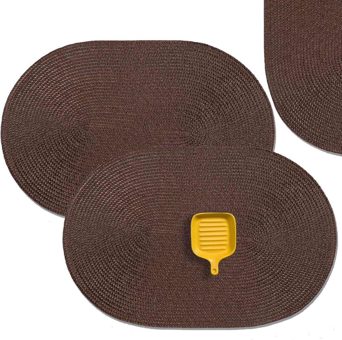 AHHFSMEI Placemats Set of 8 for Dining Table Washable Woven Vinyl Non-Slip 18x12 inches Placemat Heat-Resistant Durable Table Mats for Dining Table Easy to Clean (Oval Brown, 8)