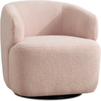 Swivel Accent Chair, Sherpa Teddy Barrel Chair for Living Room, Cozy Round Boucle Arm Chair, Metal Base for Club Nursery Bedroom, Light Blush Pink
