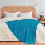 inhand Teal Throw Blanket for Couch and Bed, Soft Living Room Home Decor Knitted Blanket with Tassel, Outdoor Lightweight Breathable Summer Blanket, Farmhouse Warm Woven Decorative, 50"x60"