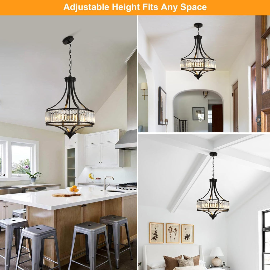 20" Modern Farmhouse Crystal Chandeliers for Dining Room, 5-Light Black Antique Pendant Chandelier, Contemporary Hanging Light Fixture for Living Room Bedroom Foyer Kitchen Island Entryway