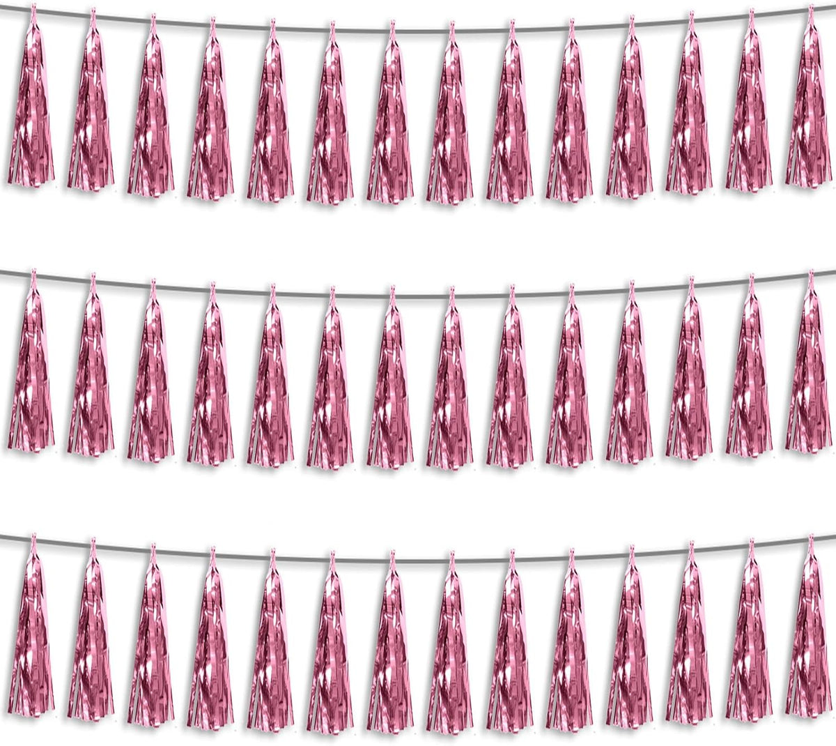 3P Light Pink Foil Fringe Metallic Tassel Streamers Banner Tassel Garland for Parade Floats, Bachelorette, Wedding, Birthday, Halloween, Christmas, Bridal/Baby Shower Party Decorations