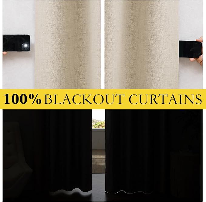 NICETOWN Beige Bedroom Full Blackout Linen Curtains, Thick Insulated Classic - Image 4