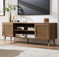 JYED Mid Century Modern TV Stand and Console for TVs Up to 75 inch - Rustic Oak Entertainment Center, 2 Gold Metal Mesh Doors & MDF Wood Grain, 15.8" D x 66" W x 23.5" H