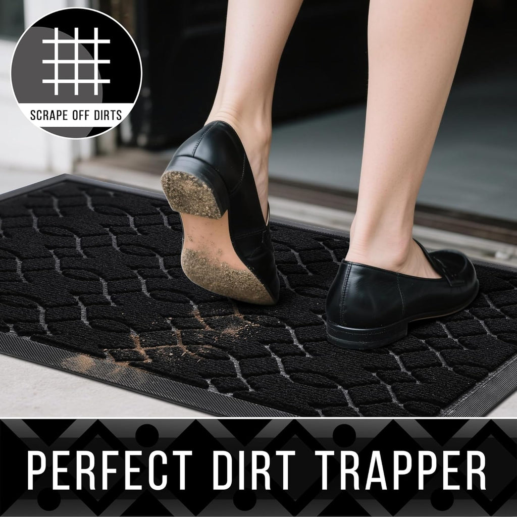 Yimobra Front Door Mat Outdoor Indoor 47x24, All-Season, All-Weather, Heavy Duty Welcome Door Mats Outside Entrance, Non Slip Porch Patio Entrance Mat, Black