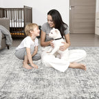Round Area Rug Living Room: 4 ft Modern Washable Indoor Carpet | - Image 2