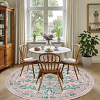 PLHXFR Round Area Rug Living Room: 6 ft Floral Washable Carpet Pink Green | - Image 4