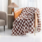 LOMAO Throw Blankets Flannel Blanket with Checkerboard Grid Pattern Soft Throw Blanket for Couch, Bed, Sofa Luxurious Warm and Cozy for All Seasons (Coffee, 50"x60")