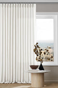 Beige White Pinch Pleated Linen Curtains 2 Panels 105 Inches Long | 400GSM by Twodrapes