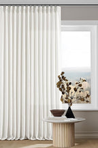 Beige White Pinch Pleated Linen Curtains 2 Panels 105 Inches Long | 400GSM by Twodrapes