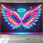 BlissYard Blacklight Angel Wings Tapestry UV Reactive Neon Wings Wall Hanging Tapestries Pink Angel Wings Tapestries for Girls Teens Glow in the Dark Tapestry for Party Carnival Backdrop 59 X 78 in