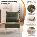 VINGLI Boho Braid Accent Armchairs Set of 2,Mid-Century Modern Chiars with Solid Wooden Armrest,Comfy Louge Cushion Chairs with Waist Pillow for Bedroom,Living Room,Reading Room, Dark Green